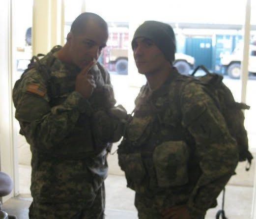 Onur Oncer and Jon Klipstein in U.S. Army uniform before a deployment